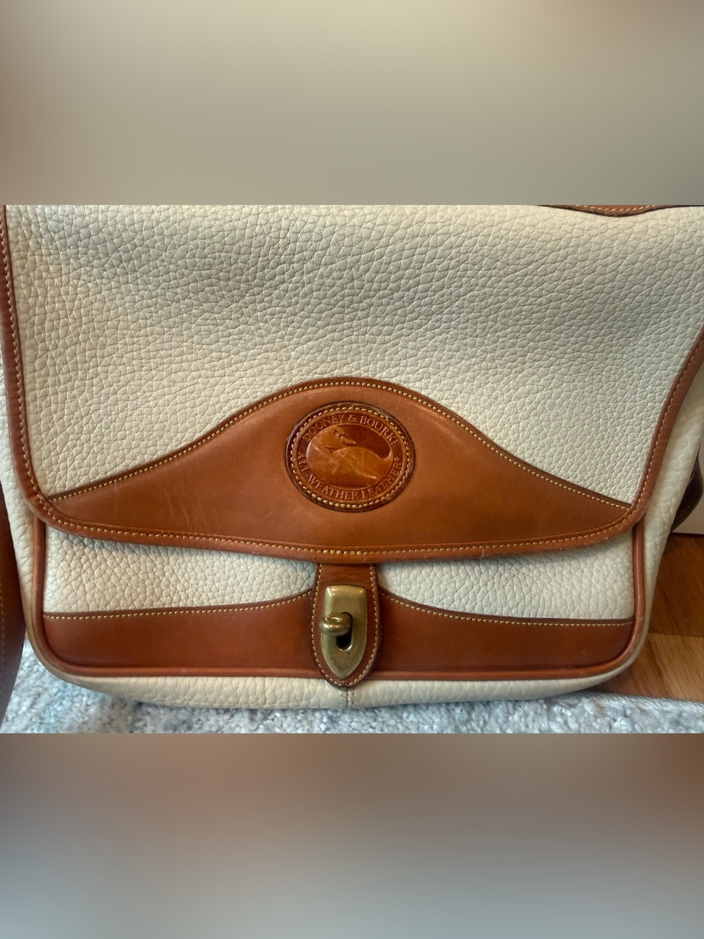 Dooney & Bourke Cream and Brown Pebbled Leather Shoulder Bag - Picture 3 of 6